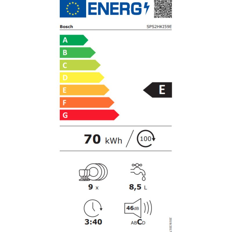 BOSCH SPS2HKI59E Ελεύθερο Πλυντήριο Πιάτων με Wi-Fi για 9 Σερβίτσια Π45xY84.5εκ. Inox 0034680