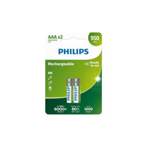 PHILIPS R03B2A95 Επαναφορτιζόμενη Μπαταρία 950mAh AAA HR03 Micro 2τμχ 0036353