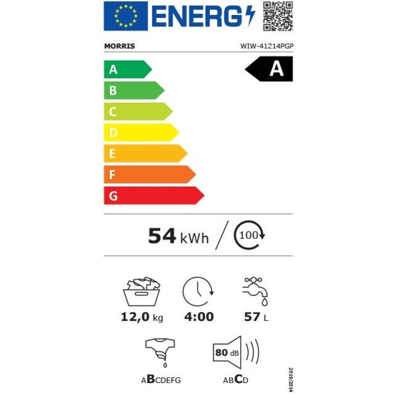 MORRIS WIW-41214PGP Πλυντήριο Ρούχων 12kg με Ατμό 1400rpm 0039888