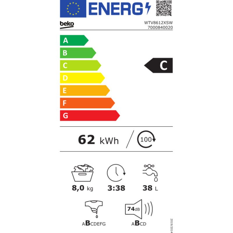 BEKO WTV8612XSW Πλυντήριο ρούχων 8kg 0040966