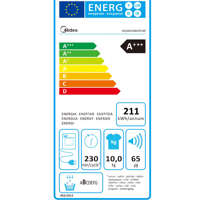 MIDEA MD200H100BW/W Στεγνωτήριο Ρούχων 10 kg με αντλία θερμότητας A+++ 0040988