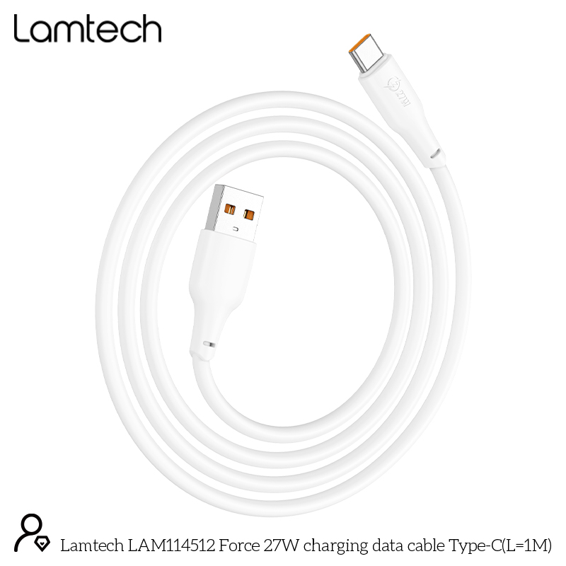 LAMTECH LAM114512 USB 2.0 Καλώδιο USB-C male - USB-A 27W Λευκό 1m 0041012