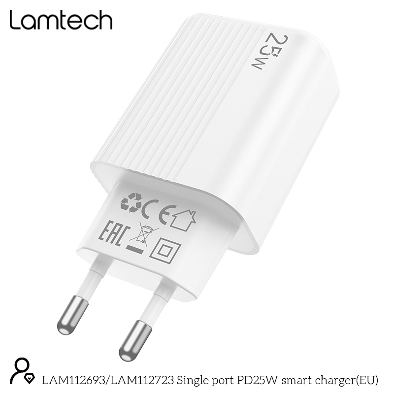 LAMTECH LAM112693 Φορτιστής χωρίς Καλώδιο με θύρα USB-C 25W Power Delivery Whites 0041030