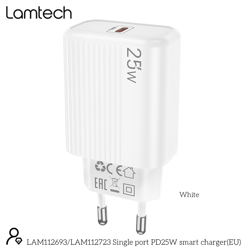 LAMTECH LAM112693 Φορτιστής χωρίς Καλώδιο με θύρα USB-C 25W Power Delivery Whites 0041030