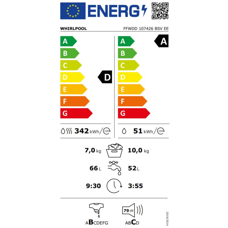 WHIRLPOOL FFWDD 107426 BSV EE Πλυντήριο-Στεγνωτήριο Ρούχων 10kg/7kg Ατμού 1400rpm 0041303