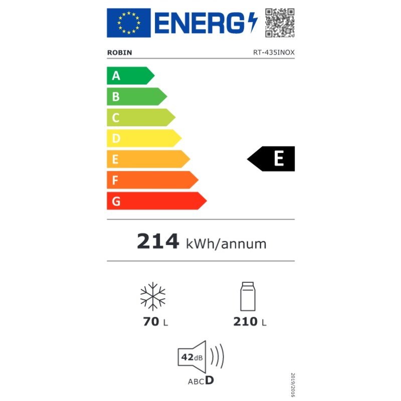 ROBIN RT-435 Ψυγείο Δίπορτο Total NoFrost Υ152xΠ60xΒ60εκ. Inox 0037247