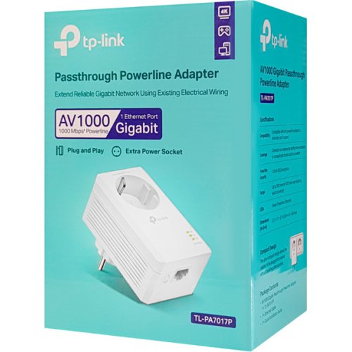 TP-LINK Powerline TL-PA7017P, Passthrough, AV1000 Gigabit, Ver. 4.0 0038447