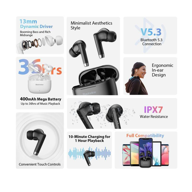 BLACKVIEW AIRBUDS4-W Bluetooth Handsfree Ακουστικά με Αντοχή στον Ιδρώτα και Θήκη Φόρτισης Λευκά 0038964