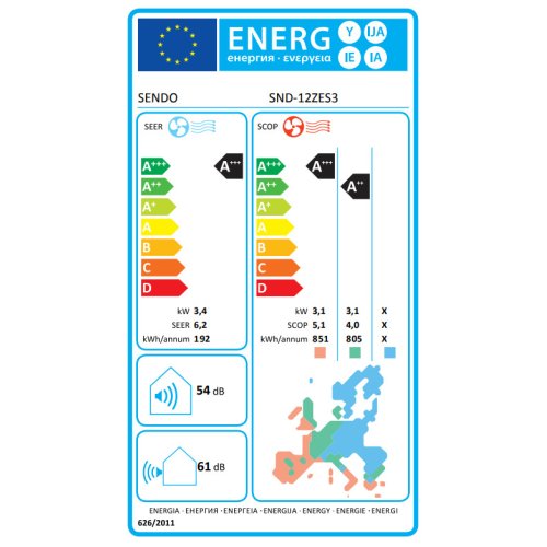 SENDO ZEAS 3 SND-12ZES3-ID/SND-12SFU-OD Κλιματιστικό Inverter 12000 BTU (12άρι) 0039029