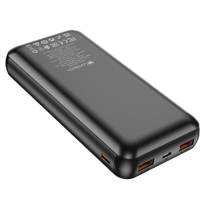 LAMTECH LAM112907 Power Bank 20000mAh 22.5W με 2 Θύρες USB-A και 2 Θύρες USB-C Power Delivery / Quick Charge 3.0 Μαύρο 0039127