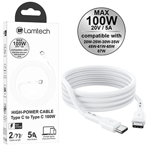 LAMTECH LAM023664 CABLE TYPE C TO TYPE C 100W FAST CHARGE 2M 0039419