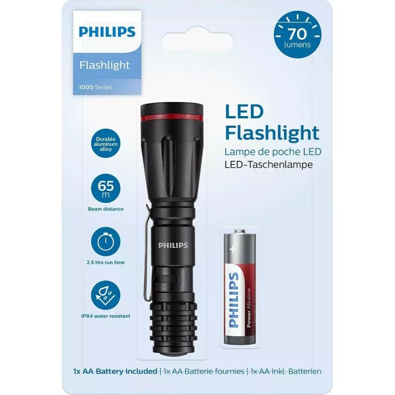 PHILIPS SFL-1000P Φακός LED Αδιάβροχος IPX4 με Μέγιστη Φωτεινότητα 70lm 1000 Series Μαύρος 0039686