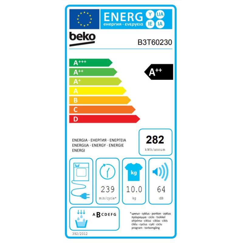 BEKO B3T60230 Στεγνωτήριο 10kg A++ με Αντλία Θερμότητας 0039702