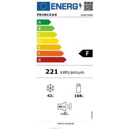 PRINCESS RDS275EPAR Ψυγείο Δίπορτο 210lt Υ143xΠ55xΒ55εκ. Inox 0039703