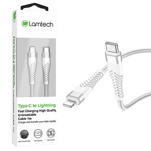 LAMTECH LAM112754 HQ UNBREAKABLE CABLE TYPE-C TO LIGHTNING WHITE 1M 0039937