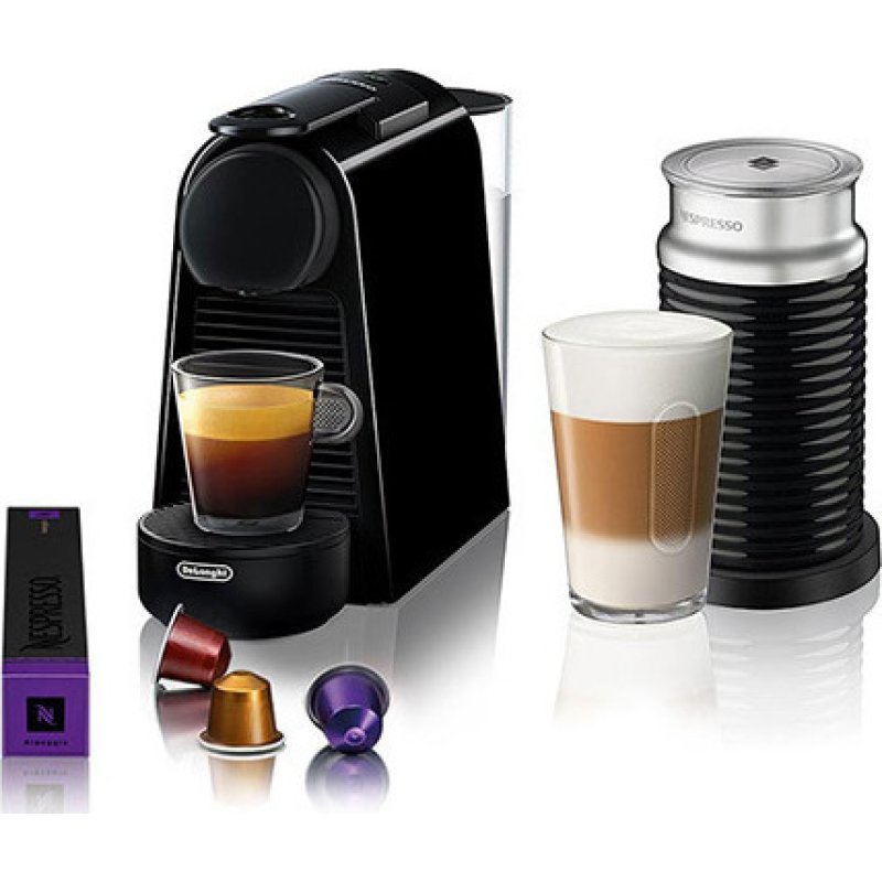 DELONGHI EN85.BAE Essenza Mini Bundle Καφετιέρα για Κάψουλες Nespresso Πίεσης 19bar με Αφρογαλιέρα Black 0040133