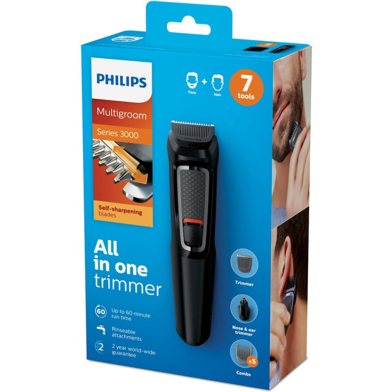 PHILIPS MG3720/15 Multigroom Series 3000 7 in 1 Σετ Επαναφορτιζόμενης Κουρευτικής Μηχανής Μαύρο 0040451