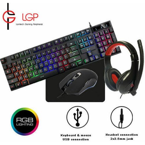 LAMTECH LGP021806 4in1 Σετ Gaming Πληκτρολόγιο με διακόπτες και RGB φωτισμό & Ποντίκι (Αγγλικό US) 0040458