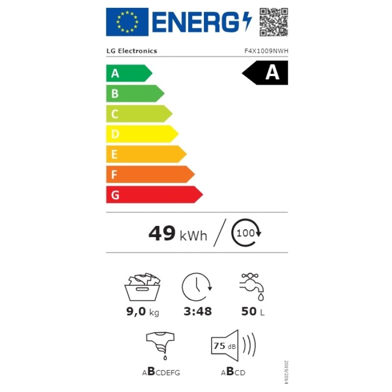 LG F4X1009NWH Πλυντήριο Ρούχων 9kg με Ατμό 1400 Στροφών 0040517